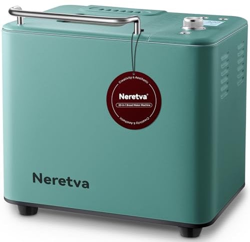 Neretva Máquina para hacer pan 20 en 1, doble calentador, máquina de pan de cerámica antiadherente de 2 libras, todas las máquinas compactas de metal para hacer masa/hilo dental de carne seca