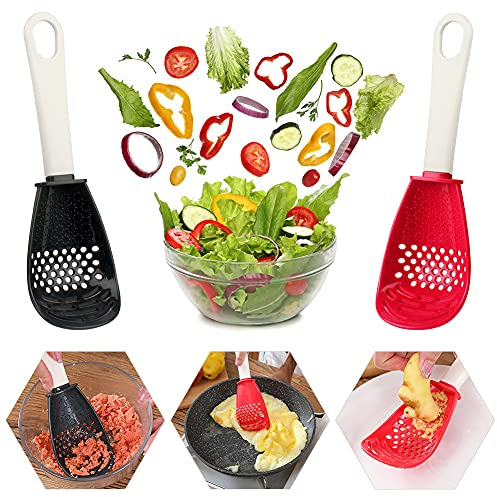 Confezione da 2 cucchiai da cucina multifunzionali, scolapasta, grattugia per scolare, schiacciare, macinare, spremere la pasta all'aglio