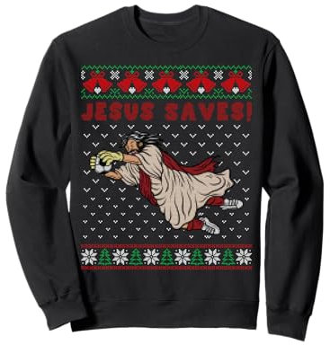 Jesus Saves Fußball Torwart Tor Ugly Christmas Sweater Sweatshirt