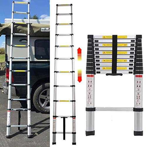 Échelle télescopique 3,2m - Hauteur Réglable & Antidérapante, échelle Pliante en Aluminium, Escabeau Telescopique Pliable, Charge Max 150kg, pour L'entretien de La Maison, Le Garage, Le Camping