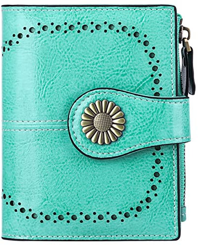 SENDEFN Portefeuille Femme Cuir Porte Monnaie pour Femmes Porte-Cartes Court pour Portefeuille Zippé Femmes avec 16 emplacements pour Cartes Anti RFID Portefeuilles