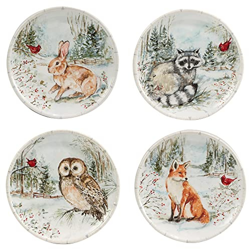 Winter’s Walk Set of 4 Ceramic Dessert Plates – Serve cakes, pies, or sweet treats on these charming woodland dessert plates that capture the peaceful spirit of a snowy forest scene