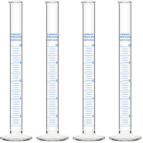 Labasics Messzylinder, 4er-Pack Borosilikat Glas 10 ml Dickwandiger Messzylinder Laborzylinder Lab Graduated Cylinder