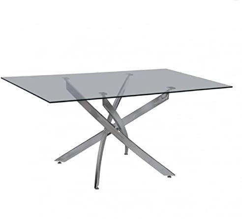 WORKOME Mesa de diseño Moderno, armazón Cromado, Tapa de Cristal Templado con Acabado Transparente de 150x90x75 cms. de Altura.
