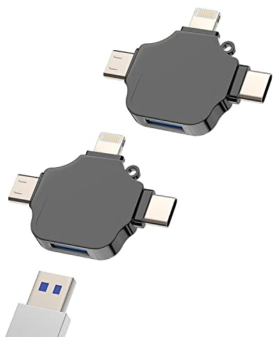 OTG Adapter USB Female to Type C Lightning Micro Male Converter 3in1(2Pack)Thunderbolt Accessorie for Apple for iPhone15 14 Pro Max for iPad Android Camera Card Reader Mouse Keyboard Midi Flash Drive