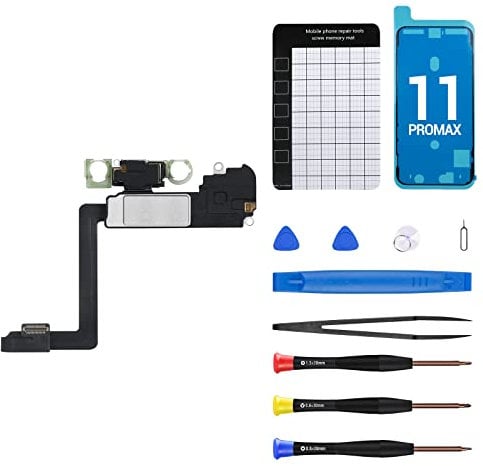 for iPhone 11 Pro Max Ear Speaker Replacement Repair New Front Earpiece Module with Ambient Light Sensor Part Flex Cable Connector Fix Tools Kit Proximity Sensor for 11promax A2161 A2220 A2218