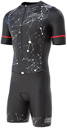 Herren-Radsport-Skinsuit, Gel-Polsterung, einteiliger Trisuit, Bike-Oberteil, kurz, sublimiert, einzigartiges Design, Trägerhose (Schwarz/Weiß, XL), schwarz / weiß, XL