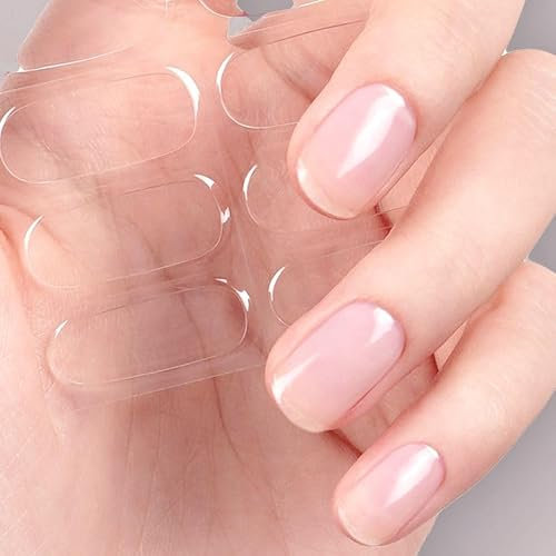 DANNI & TONI 28Pcs Semi Cured Gel Nail Wraps,Soft Self-Adhesive Gel Nail Stickers(Crystal Clear),UV/LED Lamp Required Salon-Quality Gel Nail Polish Strips Manicure Stickers Set,Easy Apply & Remove