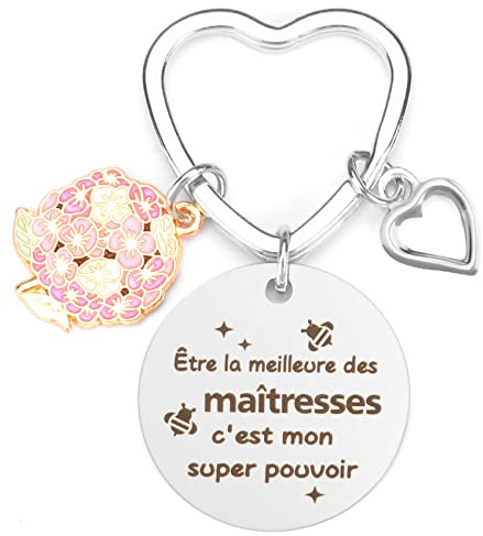 BOMEON Cadeau Maitresse, Porte Clef Maitresse D'école, Cadeau Maitre D'école, Cadeau Professeur, Merci Maitresse Cadeau Personnalisé, Cadeau Fin D'année Maitresse, Maitresse Cadeau Original
