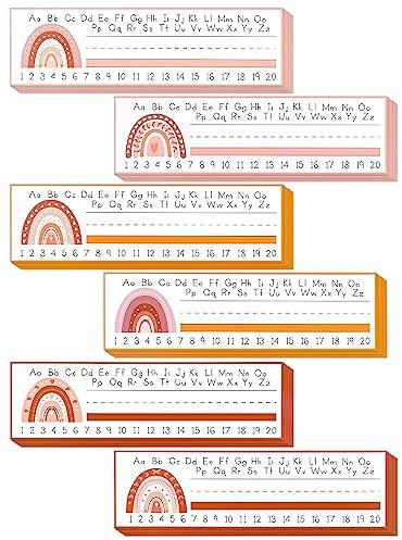 60stk Namensschilder für Schreibtisch, 28x8cm Boho-Schüler-Namensschilder mit Regenbogenmuster Buchstaben Zahlenlinien für Schüler-Schreibtisch Lehrer-Namensschild für Klassenzimmer