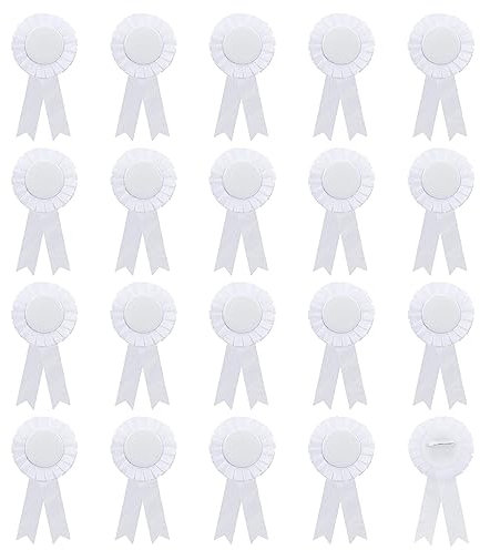 craspire 20 Stück Leeres Auszeichnungsband, Weiße Knopfnadel, Brosche, Gewinner, Siegesbänder, Rosettenband, Hauptpreis Für DIY-Klassenzimmer, Partyzubehör, Wettbewerb, Sportveranstaltung