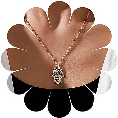 Cimenexe Böhmische Türkis Hamsa Hand Halskette Gold Hamsa Anhänger Halskette Türkis Stein Choker Halskette Fatima Hand Halskette Kettenschmuck Für Frauen Und Mädchen Geschenke