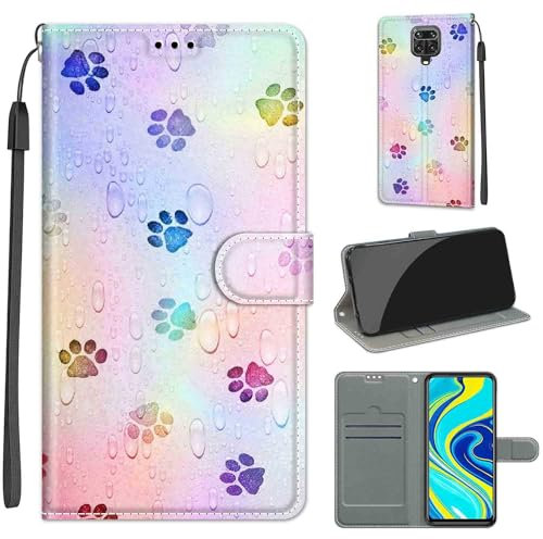 Handyhülle für Xiaomi Redmi Note 9S Hülle, Xiaomi Redmi Note 9 Pro Hülle, Premium Leder Flip Klappbare Stoßfeste Magnetische [Standfunktion] [Kartenfächern] Schutzhülle Tasche - Fußabdruck
