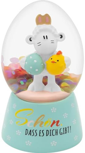 Sheepworld Sfera da sogno con motivo bello | Sfera di neve a forma di uovo, altezza 7,5 cm, poliresina, con glitter per agitare | Regalo di Pasqua, Pasqua | 48494