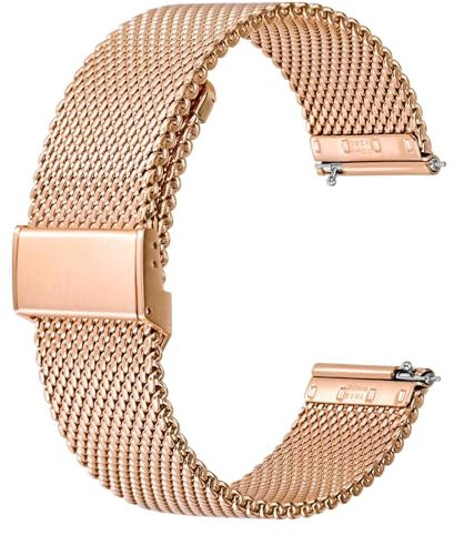 BISONSTRAP 316L Edelstahl Mesh Uhrenarmband für Damen und Herren, Gewebtes Metall Armband, 18mm, Roségold