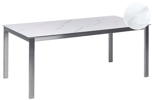 Beliani Gartentisch Glas Keramik weiß Marmor-Optik 180x90 cm Edelstahlgestell Cosoleto