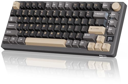 RK ROYAL KLUDGE M75 Wireless Mechanical Keyboard 2.4Ghz/BT5.1/USB-C Gaming Keyboard 75% Layout 81 Keys Gasket Mount with OLED Display & Knob RGB Backlight Hot-Swappable Red Switch, Grey, US Layout