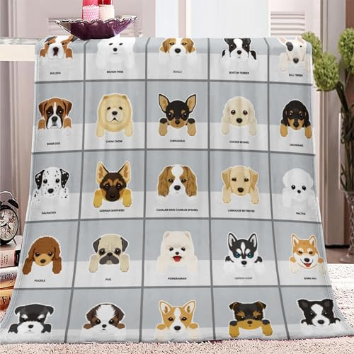 Verschiedene Tierhunde Muster Kuscheldecke 150 x 200 cm, Weich Anti-Müdigkeit Flanelldecke Bedding für Wohn und Schlafräume Geeignet, Warm Sherpa Sofaüberwurf Decke für Kinder und Jugend