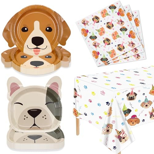Hegbolke 61 Pezzi Decorazioni Per Feste Di Cani - Inclusi Piatti, Tovaglioli, Tovaglia Per Bambini A Tema Cucciolo Di Cane, Servire 20