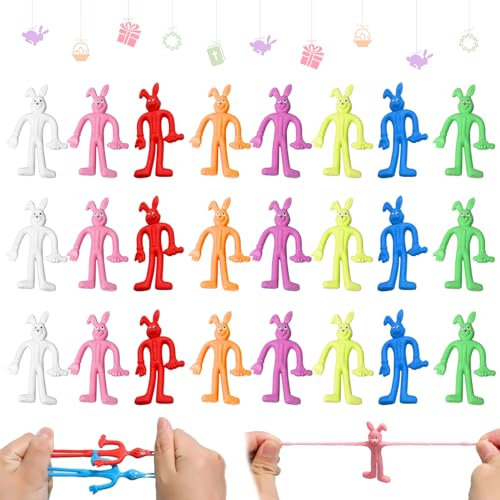 SOETDERT 24 Stk Schleuder Spielzeug, Ostern Slingshot Finger Spielzeug, Lustige Osterhase Schleuder Fingerspiel, Mini Gummi Finger Toys, Kinder Spielzeug Geschenk Party Mitgebsel, Zufällige Farbe