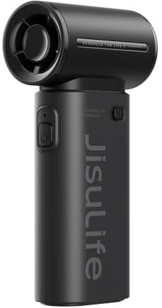 JISULIFE Ventilador Portátil, Mini Ventilador Recargable USB, 5000 mAh Maquillaje Personal/Soplador de Pestañas, 5 Velocidades Ventilador Portátil con para Mujeres Hombres, Viajes, Camping Negro