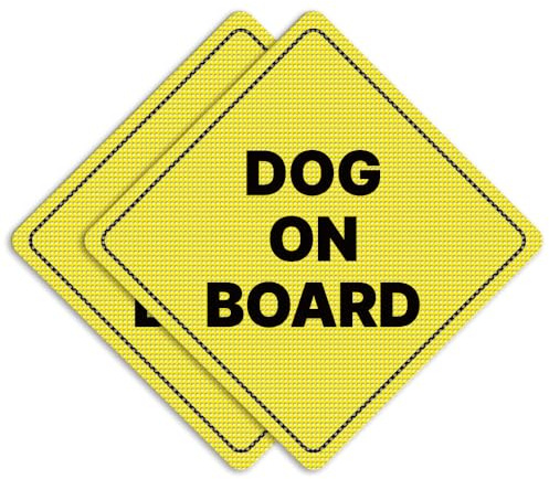 GEEKBEAR Hund an Bord Auto-Schild - Aufkleber oder Magnet & Farboptionen, wetterbeständig - Rautenform 17,4 cm x 17,4 cm (Yellow, See-Through Sticker)