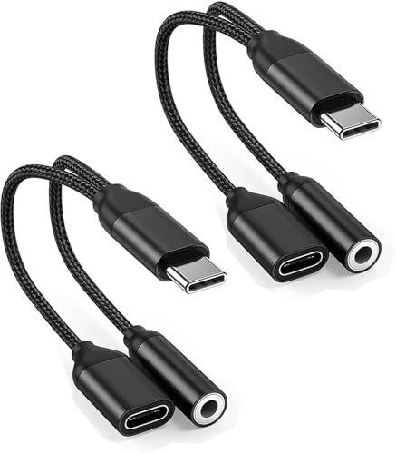 USB C Headphone Adapter - 2 in 1 USB C to Aux Audio Jack with PD 60W Fast Charging Dongle Adoptor Earphone/Headphone for iPhone 16e 16 15 Pro Max Android Samsung Galaxy, Google Pixel USB Type C