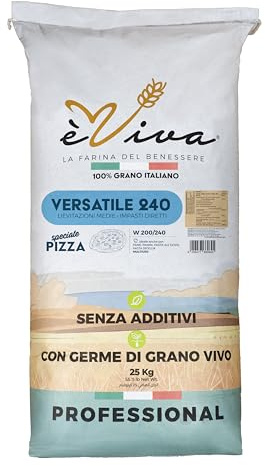 Agricola Piano – Versatile 240 | Weichweizenmehl Typ 550 kg 25 - Für neapolitanische Pizza - Natürliches italienisches Mehl ohne Zusatzstoffe, mit lebendem Weizenkeim - Auch ideal für Brot