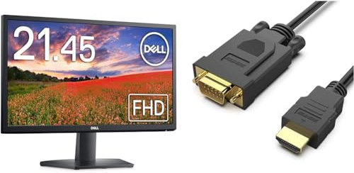 Dell SE2222H 21.5 Inch Full HD (1920x1080) Monitor, 60Hz, VA, HDMI, VGA, 3 Year Warranty, Black & BENFEI HDMI to VGA 1.8M Cable, Uni-Directional HDMI to VGA Cable (Male to Male)
