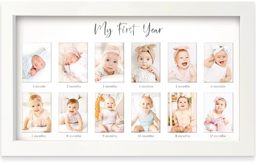 KeaBabies Mein Erstes Jahr Bilderrahmen, 12 Monate Bilderrahmen Baby für Neugeborenes Mädchen, Junge, Baby-Dusche Geschenke Andenken, 12 Monate Fotorahmen Collage Babygeschenke (Alpine White)