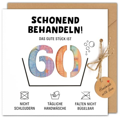 BOFUNX Geldgeschenk 60. Geburtstag - Schonend Behandeln 60 Geburtstag Geschenkkarte Lustige Geburtstagskarte mit Umschlag für Männer Frauen Familie und Freunden