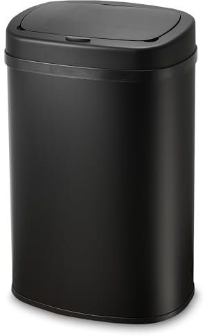 Bayt Mülleimer 50L mit Touch-Deckel – ovaler Abfalleimer aus Metall in Schwarz – geruchsdicht & platzsparend, modernes Design für Küche oder Büro