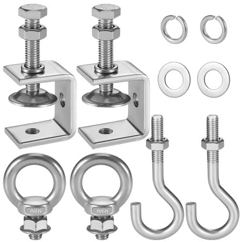 Hejo Set di 2 Pezzi Morsetti a C in Acciaio Inox 304, Morsetti con 2 ganci in Acciaio Inox e Viti ad Anello, Regolabili da 0 a 25 mm Morsetti per Falegnameria, Saldatura