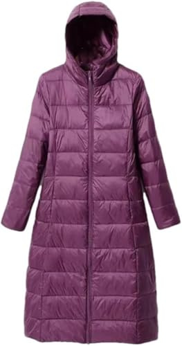 Suncadmious Piumino Lungo con Cappuccio da Donna Piumino Impermeabile con Cappuccio al Ginocchio Ispessito Giacca Calda Super Leggera Autunnale e Invernale (Viola,L)
