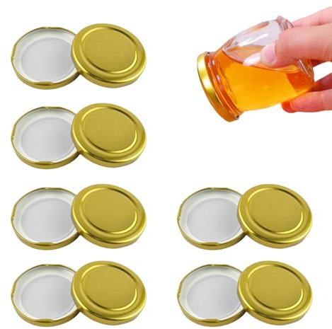 12 Pcs Golden Universal jam jar covers,Mason Jar Covers Decorative Canning Lid,Lids for Preserving Jars,Sauce Jars,Storage Jarjam jar lids (70MM)