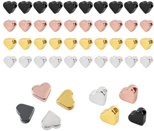 Dokeno 40 Stück Metallperlen Herz, Herzperlen Herz Anhänger HerzPerlen Perlen für Armbänder Zwischenperlen für Armbänder Herz Perlen Kleines für DIY Armband Halskette Ohrring Herstellung (4 Farben)