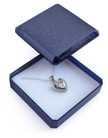 bysilverchain Jewellery Box Gift Necklace Ring Earring Small Packaging Pendants Blue Gold Glittered Foam Padded Jewelry Display Storage Boxes with Lid for Birthday Wedding Anniversaries Present