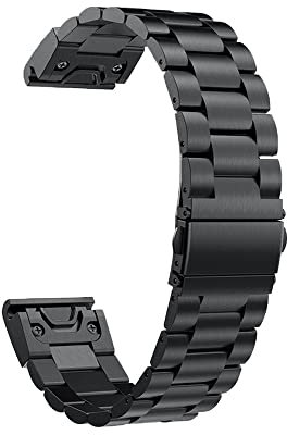 AMSOH 20 22 26 mm Edelstahlarmband für Garmin Fenix 7 7S 7X 6 6X Pro 5 5X Plus 3HR Epix Watch Band QuickFit Metallarmband Correa, 20mm Width, Achat