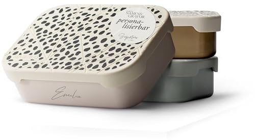 MAMEIDO Brotdose personalisiert 1200ml, flexiblem Trenner & Silikondeckel, Lunchbox mit Namen, Vesperbox mit Gravur, Brotbox mit Fächern (Almond Flakes, 1,2l)