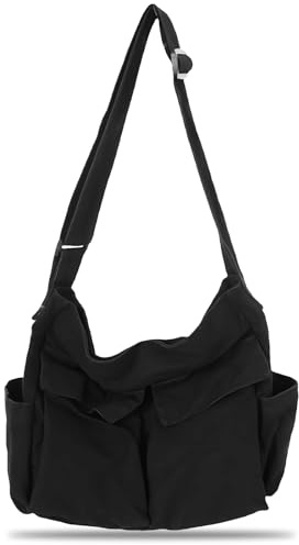 PRITOK Sac messager en toile avec grande capacité, sac à bandoulière avec plusieurs poches, vintage, pour homme et femme, avec sangle réglable