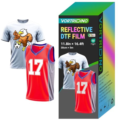 VORTRIDINO Reflektierende DTF-Transferfolie, 30 cm x 5 m, einfarbig, reflektierender Effekt, DTF-Transferfolie für Sportbekleidung, Kaltschälung, reine Farbe und bunte reflektierende DTF-Folie