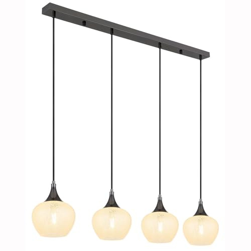 Hanging Light Glass Pendant Lamp 4-Bulb Living Room Light Hanging Black Chrome Metal 4x E27 Socket 99 x 18 x 120 cm