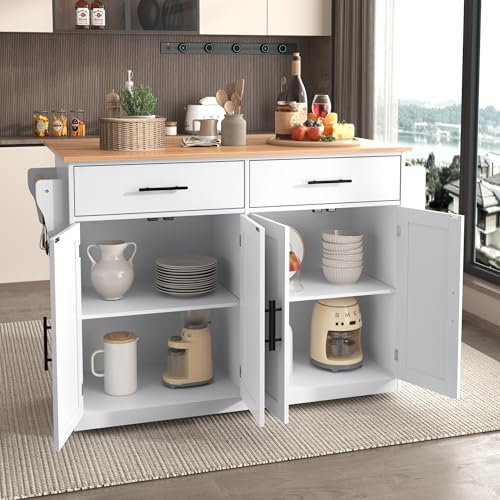 Huayz Isla de Cocina Armario de Cocina con Encimera con Tablero Plegable, 120 x 46 (70) x 91 cm, con Ruedas y Patas de Madera Intercambiables, Independiente, Azul Cielo, Moderno