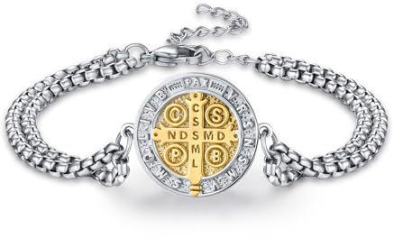 REDSUN Religiöser Beschützer Armband 925 Sterling Silber St Benedict Armband Verstellbares Religiöser Schutz Schmuck Amulett Schmuck für Christliche(Gold Kreuzen