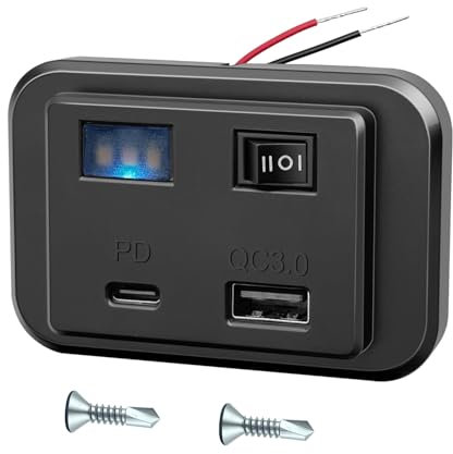 Hoembpn 40W PD 3.0 und QC 3.0 USB Steckdose Autoladegerät mit 3500K Nachtlicht und 3 Position EIN/Aus/EIN Schalter Dual USB-Port Schnellladebuchse für 12V/24V Wohnmobil, Auto, Motorrad, Boot