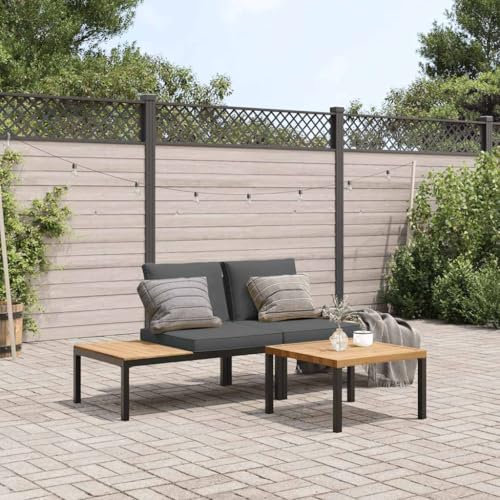 WKIEQACO Gartenmöbel-Set für den Außenbereich, 3-teiliges Gartensofa-Set mit Kissen, schwarzes Aluminium