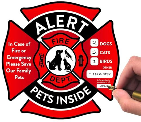 Pet Fire Rescue Aufkleber - Pet Alert Sticker statische Klammerfenster Aufkleber Notfall -Haustier -Rettungszeichen mit Bonus: Pet Home Alone Wallet Card & Key Tag - Kein Klebstoff, abnehmbar, UV -Wid