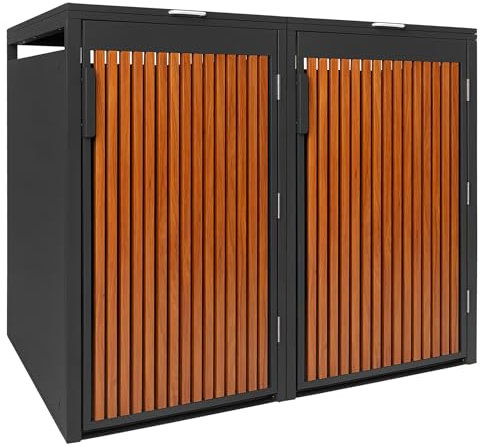 PANELO Mülltonnenbox anthrazit (2er Box) in exklusiver Holzoptik - Eiche dunkel | wetterfest & robust | Mülltonnenverkleidung (Mülltonne 60L - 240L) | Müllhaus | Mülleimerunterstand