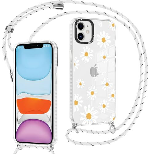 Yoedge Coque avec Cordon pour iPhone 11, Aesthetic Motif Fleur Étui Collier Tour de Cou Lanière Corde Lanyard Réglable Case, Transparente Mince Silicone TPU Antichoc Housse pour iPhone 11 6,1,01