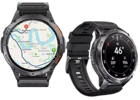 Verticore Reloj Inteligente Hombre Smartwatch con GPS: 1.45 Smart Watch Hombre con Llamadas Bluetooth Brújula 530mAh Digital Watch con Presión Arterial Pulsómetro SpO2,Altímetro.